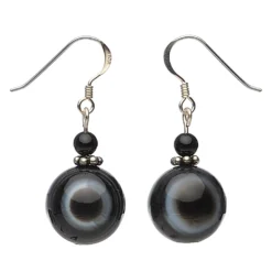 Ohrringe Ohrhänger aus Augenachat & Onyx & 925 Silber, Ø14mm