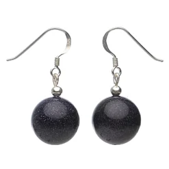 Ohrringe, Ohrhänger aus Blaufluss, Ø 14mm, dunkelblau, 925 Silber