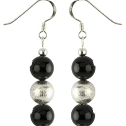 Ohrringe Ohrhänger aus echtem Onyx & 925er Silber, schwarz