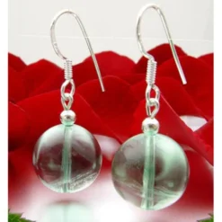 Ohrringe Ohrhänger aus echtem Fluorit & 925 Silber, Ø14mm, grün, Damen