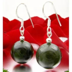 Ohrringe Ohrhänger aus echter Jade & 925er Silber, Ø14mm