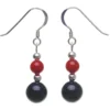 Ohrringe Ohrhänger aus Koralle & Onyx, rot schwarz, 925 Silber, Ohrhaken