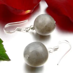 Ohrringe Ohrhänger aus Labradorit & 925 Silber, grau, mit Schimmer