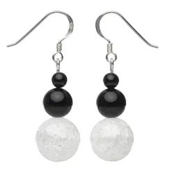 Ohrringe Ohrhänger aus Onyx & Bergkristall, 925 Silber, schwarz-weiß