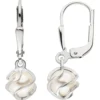 Ohrringe Ohrhänger aus 925 Silber rhodiniert mit synthetischer Perlen weiß