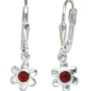 Ohrringe Ohrhänger Boutons Blume Blumen 925 Silber Glassteine rot