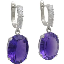Ohrringe Ohrhänger Brisur mit Amethyst oval & 10 Zirkonia 925 Silber Damen