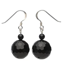 Ohrringe Ohrhänger, echter Onyx facettiert, 925 Silber, Ø14mm, schwarz