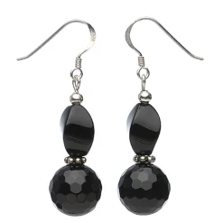 Ohrringe Ohrhänger, echter Onyx facettiert, 925 Silber, 4.7cm, schwarz