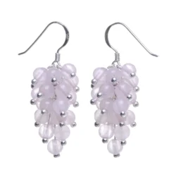 Ohrringe Ohrhänger in Traubenform aus Rosenquarz, 925 Silber, rosé