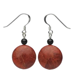 Ohrringe Ohrhänger Koralle Kreis 18mm & Onyx 925 Silber flach rot-braun schwarz