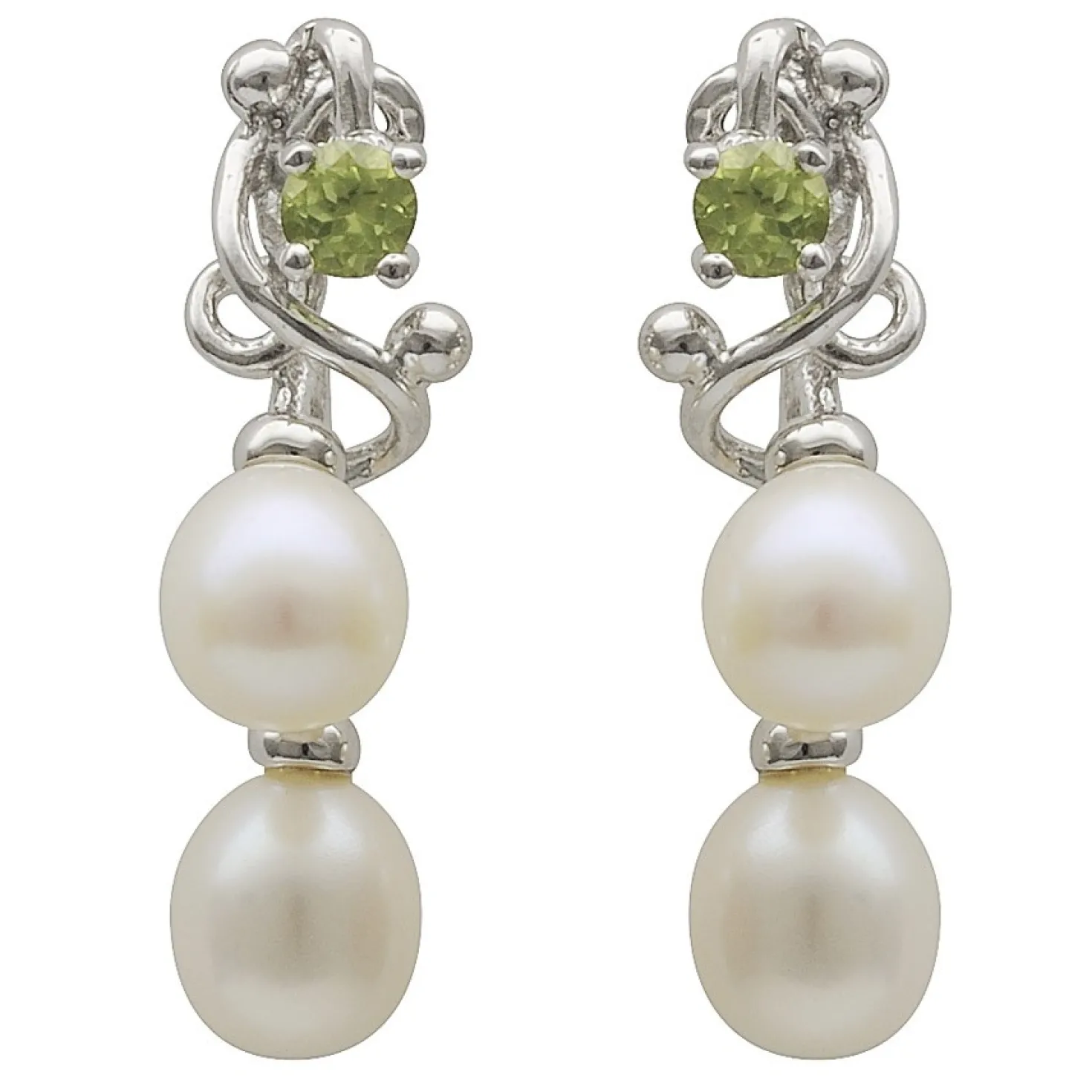 Ohrringe Ohrhänger mit Stecker Süßwasser Perlen & Peridot 925 Silber Damen