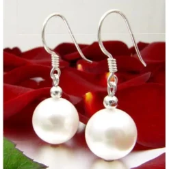 Ohrringe Ohrhänger Muschelkernperlen 10mm & 925 Silber weiß Ohrschmuck