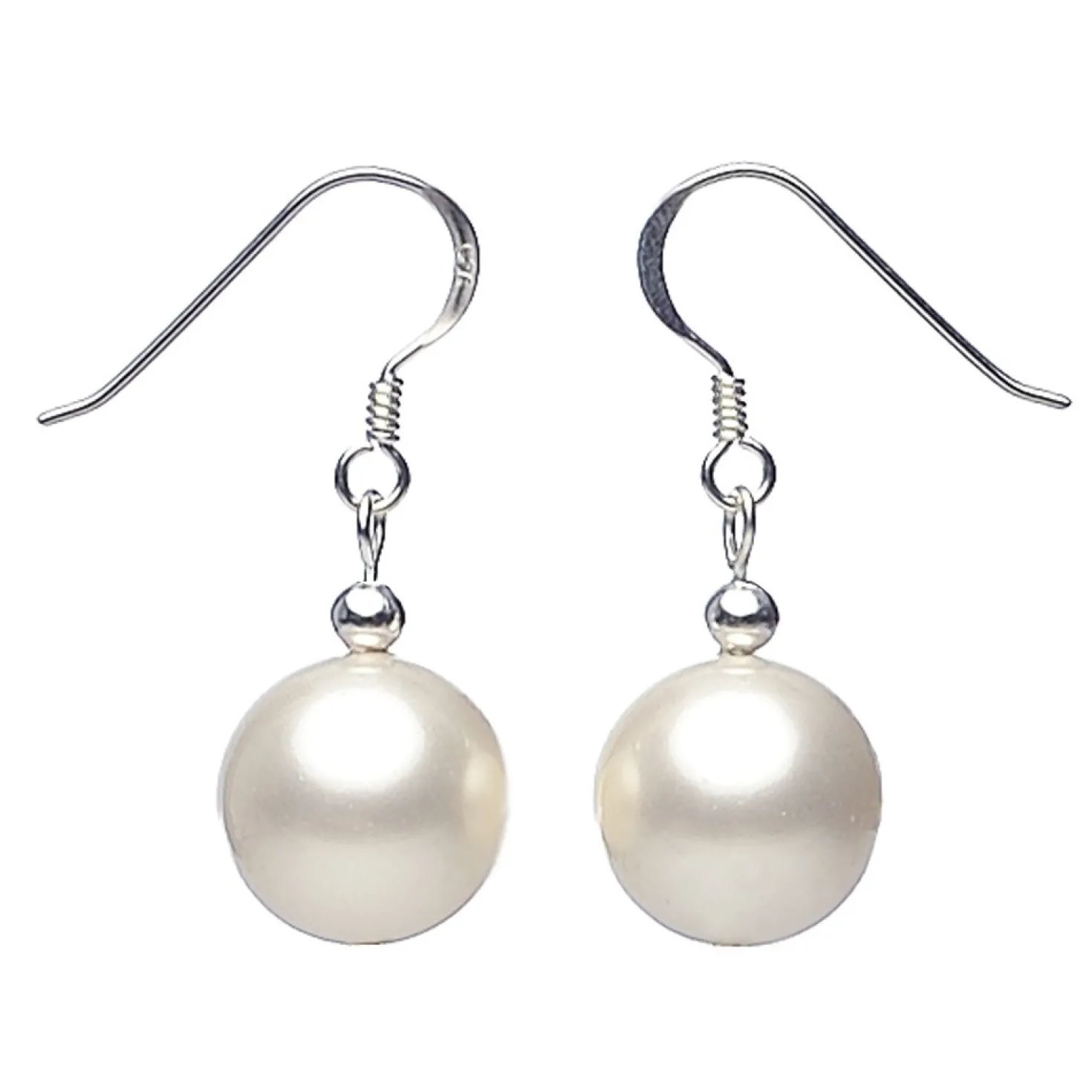 Ohrringe Ohrhänger Muschelkernperlen 10mm & 925 Silber weiß Ohrschmuck