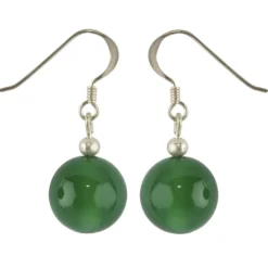 Ohrringe Ohrhänger Ohrschmuck aus grünem Achat Kugel 12mm & 925 Sterling Silber