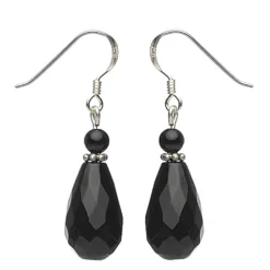 Ohrringe Ohrhänger Tropfen Onyx facettiert, 925 Silber, schwarz Ohrschmuck
