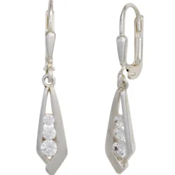 Ohrringe Ohrhänger 5,4x30,6mm Boutons 925 Silber teilmatt 6 Zirkonia weiß Damen
