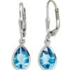 Ohrringe Ohrhänger 7,7x27,2mm Boutons 925 Silber Zirkonia hellblau tropfenförmig