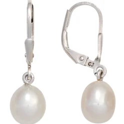 Ohrringe Ohrhänger 7,4x26,1mm Boutons Süßwasser Perlen 925 Silber glänzend Damen
