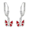 Ohrringe Ohrhänger 22x7mm Brisur Schmetterling rot 925 Silber für Kinder