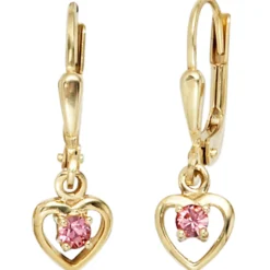 Ohrringe Ohrhänger 6,7x20,9mm Herz Herzen mit Glassteinen 333 Gold Gelbgold