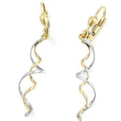 Ohrringe Ohrhänger 45x7mm mit Brisur Spiral bicolor 375 Gold Ohrschmuck Damen
