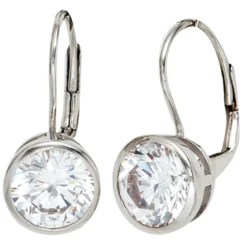 Ohrringe Ohrhänger 9,3x16,9mm Ohrschmuck Brisur mit 2 Zirkonia weiß 925 Silber