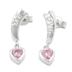 Ohrringe Ohrstecker Ohrhänger 20x5mm Herzen mit Zirkonia pink 925 Silber Damen