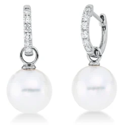 Ohrschmuck Ohrhänger aus 750 Weißgold 2 Südsee-Perlen 9,5mm weiß mit Brillanten