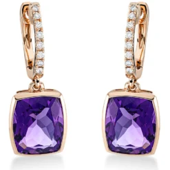 Ohrschmuck Ohrhänger 750 Rotgold 2 Amethyste 6,5ct lila 16 Brillanten 0,1ct TW-SI