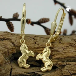 Ohrschmuck Ohrhänger 25x7mm Ohrringe Brisur Pferd 375 Gelbgold Kinderschmuck