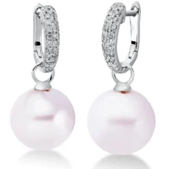 Ohrschmuck 750 Weißgold 2 Süßwasser-Perlen 11mm weiß 44 Brillanten 0,21ct W-SI