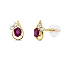 Ohrstecker aus 750 Gelbgold 2 Rubine 0,46ct rot 4 Brillanten 0,12ct F-VSI 8,7x5,2mm