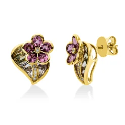 Ohrstecker aus 750 Gelbgold 22 Turmaline 3,9ct pink 14 Brillanten 0,06ct TW-SI