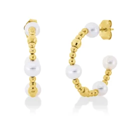Ohrstecker aus 750 Gold Gelbgold 8 Süßwasser-Perlen 4mm weiß 23x25,4mm