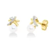 Ohrstecker aus 585 Gold gelb/weiß 2 Süßwasser-Perlen 5mm weiß mit Brillanten