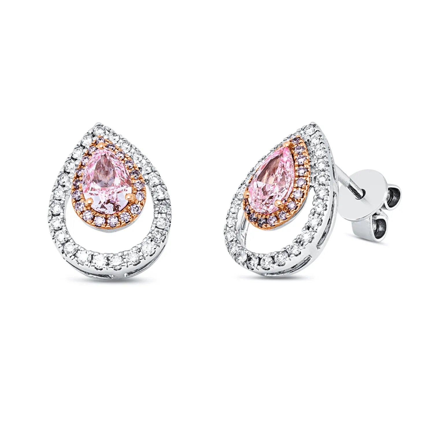 Ohrstecker aus 750 Gold weiß/rot 86 Diamanten 0,93ct 12,3x8,7mm
