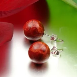 Ohrstecker aus Koralle Schaumkoralle Ø8mm 925 Silber Ohrschmuck Kugel rot-braun