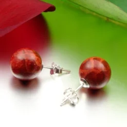 Ohrstecker aus Koralle Schaumkoralle Ø8mm 925 Silber Ohrschmuck Kugel rot-braun