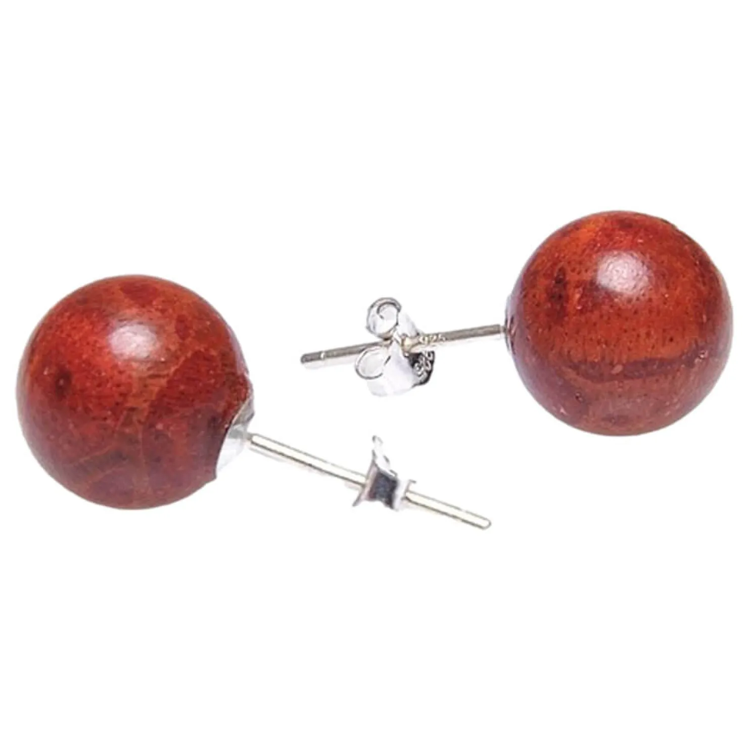 Ohrstecker aus Koralle Schaumkoralle Ø12mm 925 Silber Ohrschmuck Kugel rot-braun