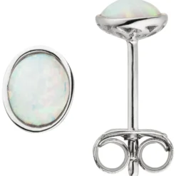 Ohrstecker aus 925 Silber rhodiniert mit Opal-Imitationen oval mit Schimmer