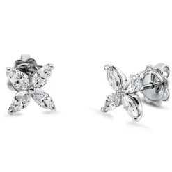 Ohrstecker aus 750 Weißgold 8 Diamanten Navette-Schliff 0,88ct F-SI 8,1x8,1mm