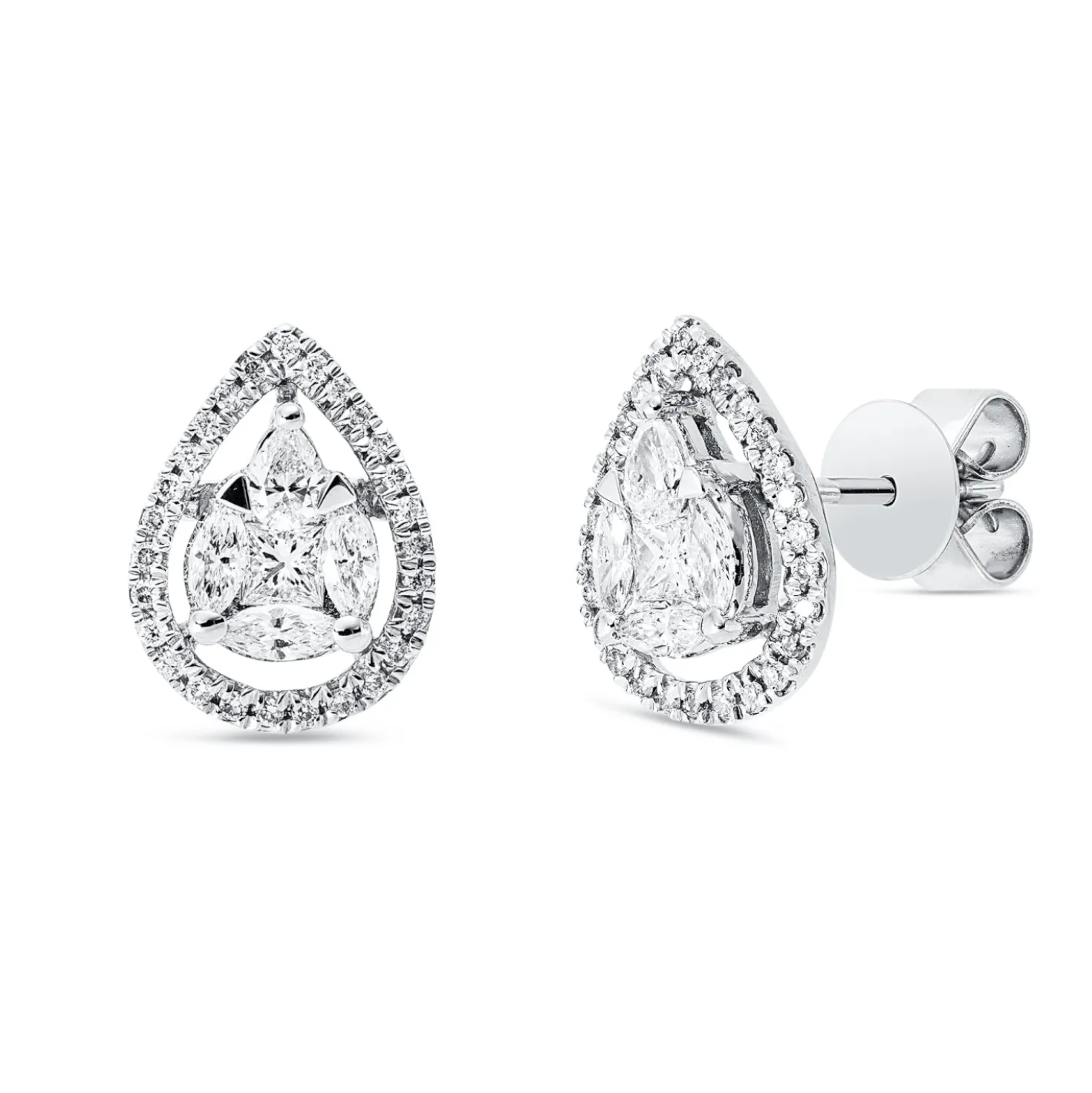 Ohrstecker aus 750 Weißgold 64 Diamanten 0,67ct TW-SI 12x9mm Fassung rhodiniert