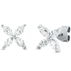 Ohrstecker aus 750 Weißgold 8 Diamanten Navette-Schliff 0,58ct TW-VSI 7,6x7,6mm