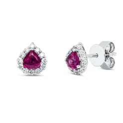Ohrstecker aus 750 Weißgold 2 Rubine 0,78ct rot 24 Brillanten 0,29ct W-PI 8x7,3mm