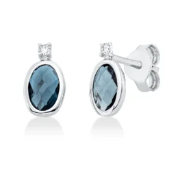 Ohrstecker aus 750 Weißgold 2 Topase 1,02ct London Blue 2 Brillanten 0,03ct TW-SI