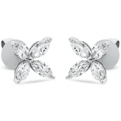 Ohrstecker Blumen 750 Weißgold 8 Diamanten Navette-Schliff 1,28ct TW-SI 9,2x9,2mm