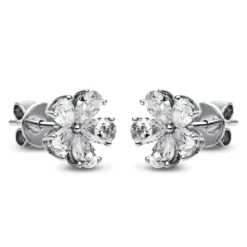 Ohrstecker Blumen 750 Weißgold 10 Diamanten Tropfen-Schliff 1,91ct TW-SI 9,6x9,5mm