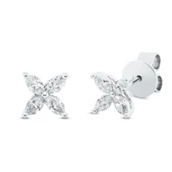 Ohrstecker Blume 750 Weißgold 8 Diamanten Navette-Schliff 0,47ct TW-VSI/SI 6x6mm