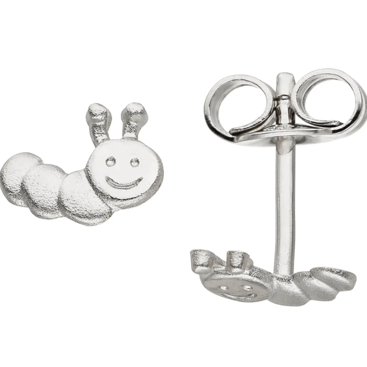 Ohrstecker für Kinder Ohrringe Raupe aus 925 Sterlingsilber, rhodiniert teilmatt